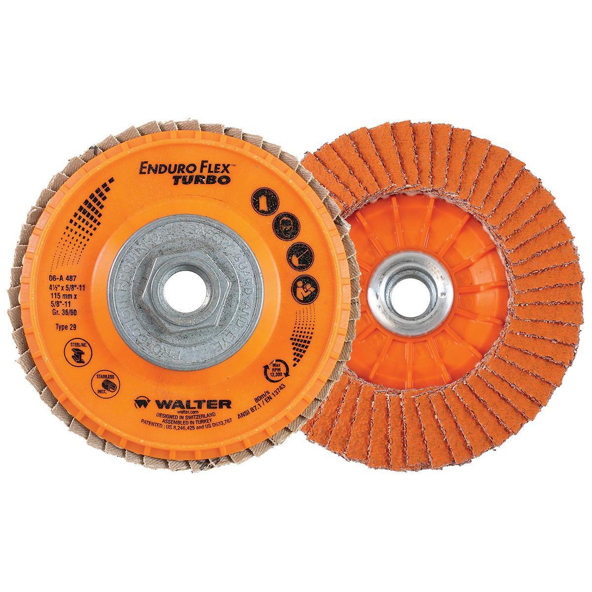 Walter Enduro-Flex Turbo Grinding Disc — 4.5in. x 5/8-11, T29, 36/60 Grit, Ceramic Grain, Pack of 10, Model# 06A487